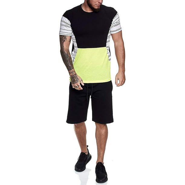 Yayu Mens Two Piece Short Sleeve T-Shirt and Casual Shorts Outfit Set 